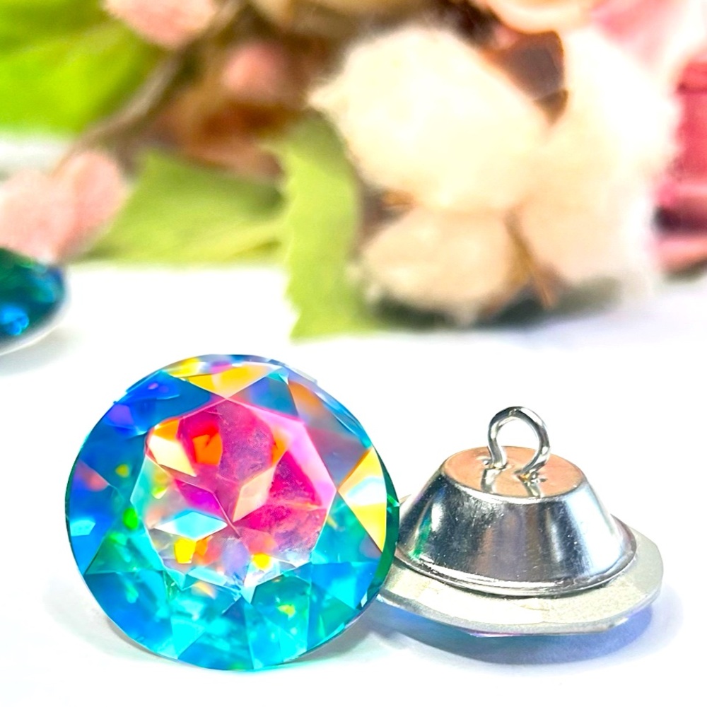 Extra Large “Prism” 27mm Glass Crystal Upholstery Buttons Tacks Metal Shank 6pc